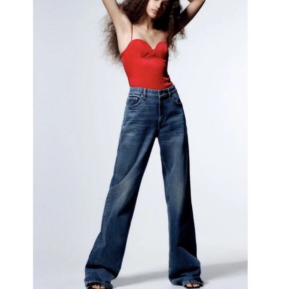 New ZARA Women's Red Satin Ruched Camisole Underwire Body Suit Size M - Picture 1 of 7